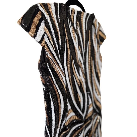 Banjul Womens Sequin Cap Sleeve Mini Dress Small Black Gold White - Picture 16 of 16